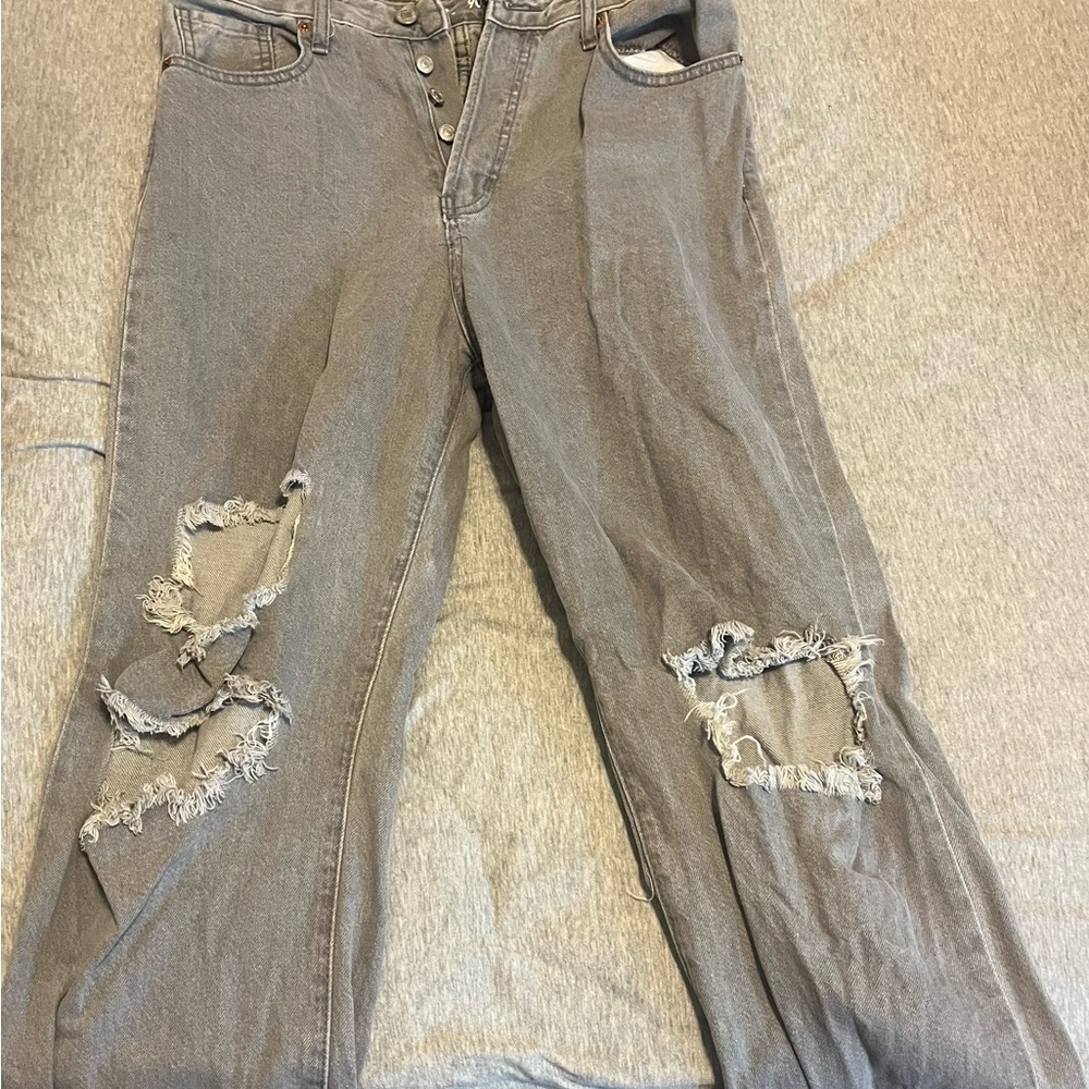 boyfriend ripped gray jeans